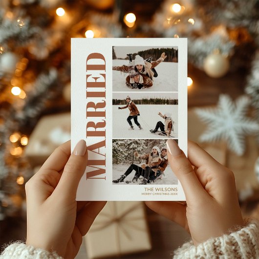 初めてのクリスマス結婚した3枚の写モダン真 シーズンカード