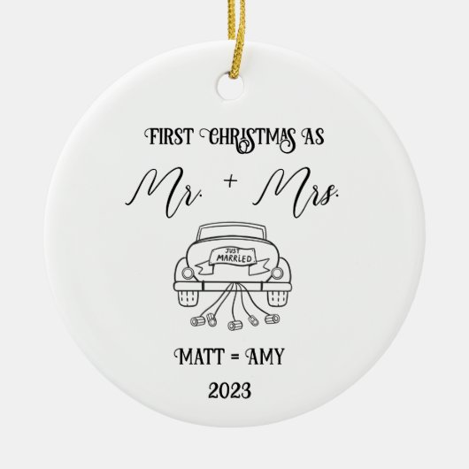 初めてのクリスマス結婚した、パーソナライズされたオーナメント セラミックオーナメント (正面)