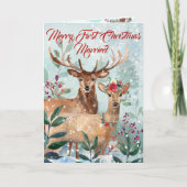 「初めてのクリスマス結婚した」モダンフローラWatercolor シーズンカード (正面)