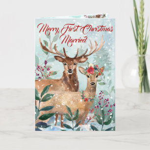 「初めてのクリスマス結婚した」モダンフローラWatercolor シーズンカード