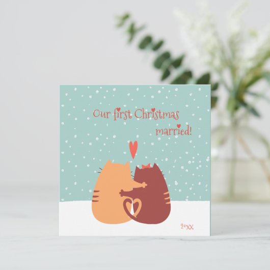 初めてのクリスマス結婚した- 2匹のかわいい猫 シーズンカード (スタンド正面)