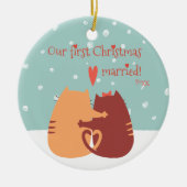初めてのクリスマス結婚した- 2匹のかわいい猫 セラミックオーナメント (正面)