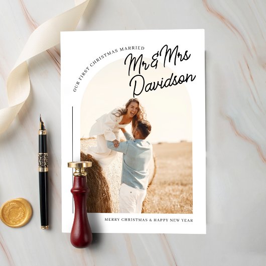 初めてのクリスマス結婚したBoho Arch写真 シーズンカード