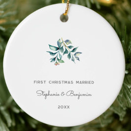 初めてのクリスマス結婚したMistletoe Keepsake写真 セラミックオーナメント