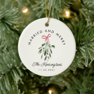 初めてのクリスマス結婚したMr. & Mrs.写真 セラミックオーナメント