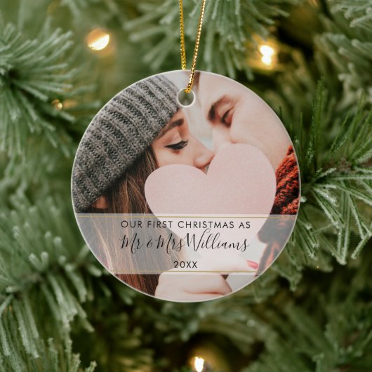 初めてのクリスマス結婚したMr. & Mrs. 2写真 セラミックオーナメント (ツリー)