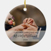 初めてのクリスマス結婚したMr. & Mrs. 2写真 セラミックオーナメント (裏面)