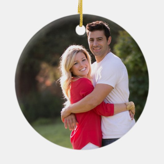 初めてのクリスマス結婚したPoinsettia写真 セラミックオーナメント (裏面)