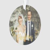 初めてのクリスマス結婚のフォト金ゴールドスクリプト オーナメント (正面)