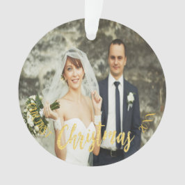 初めてのクリスマス結婚のフォト金ゴールドスクリプト オーナメント