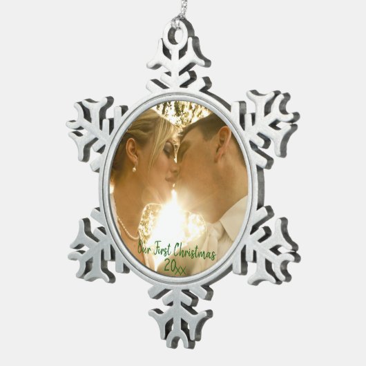 初めてのクリスマス結婚の写真スノーフレークPewter Chr スノーフレークピューターオーナメント (右)