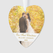 初めてのクリスマス結婚の写真ハート オーナメント (正面)