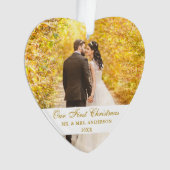 初めてのクリスマス結婚の写真ハート オーナメント (正面)