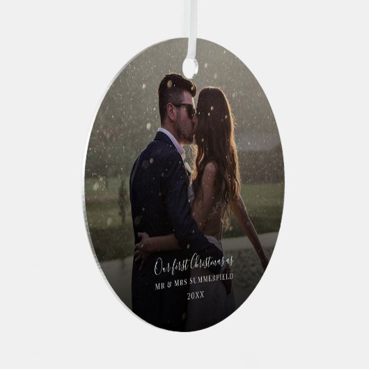 初めてのクリスマス結婚の写真記念 メタルオーナメント (正面右)