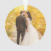 初めてのクリスマス結婚の写真金ゴールド オーナメント (裏面)