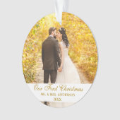 初めてのクリスマス結婚の写真金ゴールド オーナメント (正面)