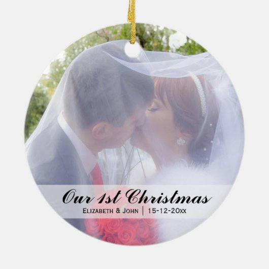 初めてのクリスマス結婚の写真 セラミックオーナメント (裏面)