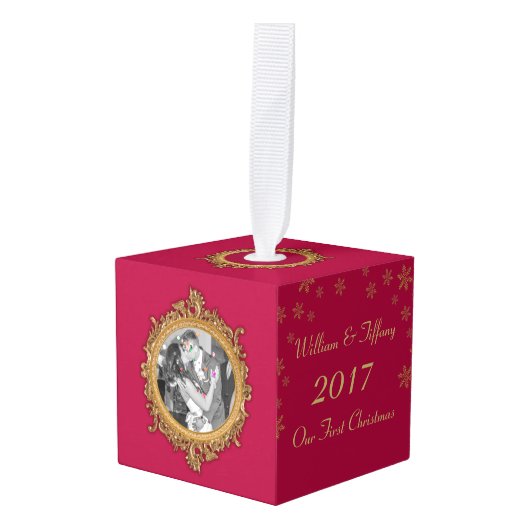 初めてのクリスマス結婚のPhoto Cubeオーナメント キューブオーナメント (正面アングル)