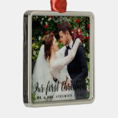初めてのクリスマス結婚ズフォトスクエア メタルオーナメント (右)