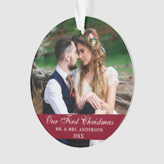 初めてのクリスマス結婚ズ·バーガンディ オーナメント (正面)