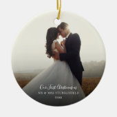 初めてのクリスマス結婚式の日写真書道 セラミックオーナメント (正面)
