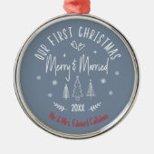 "初めてのクリスマス結婚" ホワイト名入れ メタルオーナメント (正面)