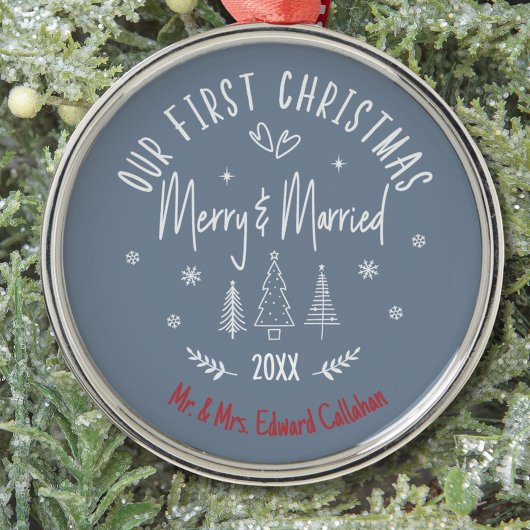 "初めてのクリスマス結婚" ホワイト名入れ メタルオーナメント