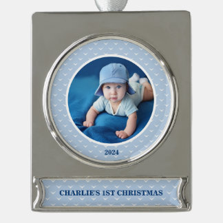 初めてのクリスマス記念に 赤ちゃんの1st Christmasフォト シルバープレートバナーオーナメント