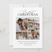 初めてのクリスマス赤い格子模様の写真のコラージュモダン サンキューカード (正面)