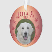 初めてのクリスマス赤い雪片の子犬の写真 オーナメント (正面)