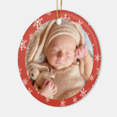 初めてのクリスマス赤と白の雪片の写真 セラミックオーナメント (左)