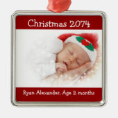 初めてのクリスマス赤と白フォトオーナメント メタルオーナメント (正面)