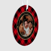初めてのクリスマス赤素朴格子写真 オーナメント (正面)