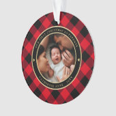 初めてのクリスマス赤素朴格子写真 オーナメント (正面)