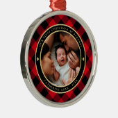 初めてのクリスマス赤素朴格子写真 メタルオーナメント (右)