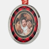 初めてのクリスマス赤素朴格子写真 メタルオーナメント (左)