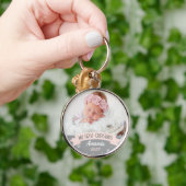 初めてのクリスマス赤面ピンクベビーガール写真 キーホルダー (手)