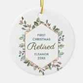 初めてのクリスマス退職したグパーソナライズされたリー葉ズ セラミックオーナメント (正面)