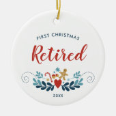 初めてのクリスマス退職したパーソナライズされたキュートフェスティバル セラミックオーナメント (正面)