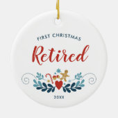 初めてのクリスマス退職したパーソナライズされたキュートフェスティバル セラミックオーナメント (裏面)