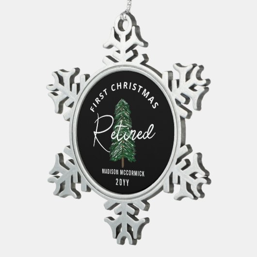 初めてのクリスマス退職したパーソナライズされた スノーフレークピューターオーナメント (右)