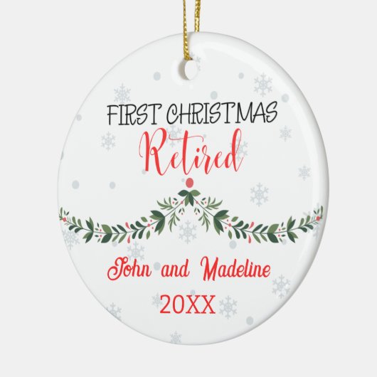 初めてのクリスマス退職したパーソナライズされた セラミックオーナメント (左)