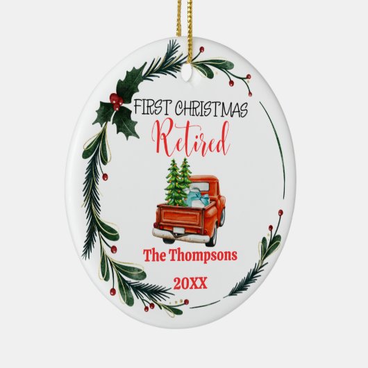 初めてのクリスマス退職したパーソナライズされた セラミックオーナメント (右)