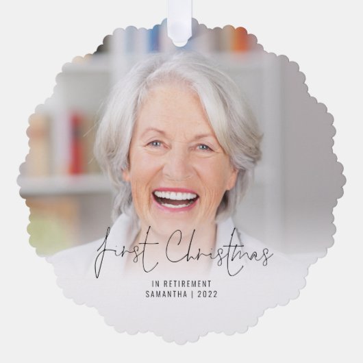 初めてのクリスマス退職した名Yearフォトオーバーレイ オーナメントカード (正面)