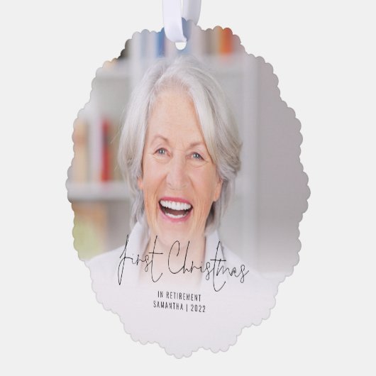 初めてのクリスマス退職した名Yearフォトオーバーレイ オーナメントカード (左)