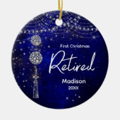 初めてのクリスマス退職した王室の青リンフェイクストン セラミックオーナメント (正面)