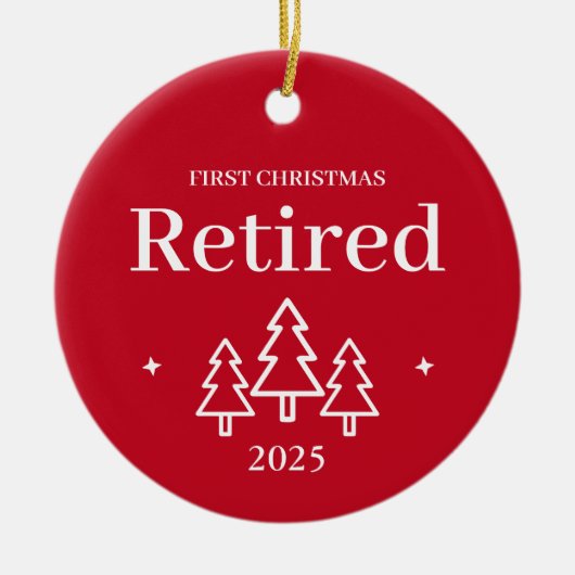 初めてのクリスマス退職した赤 セラミックオーナメント (正面)