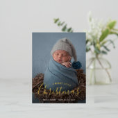 初めてのクリスマス金ゴールド箔の誕生発表 箔シーズンポストカード (立ち正面)