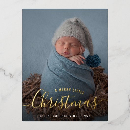 初めてのクリスマス金ゴールド箔の誕生発表 箔シーズンポストカード (正面)