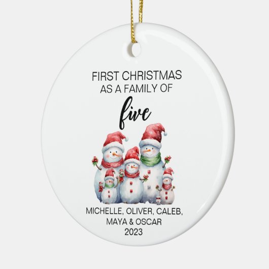 初めてのクリスマス雪だるまファミリー・オブ・ファイブ セラミックオーナメント (左)